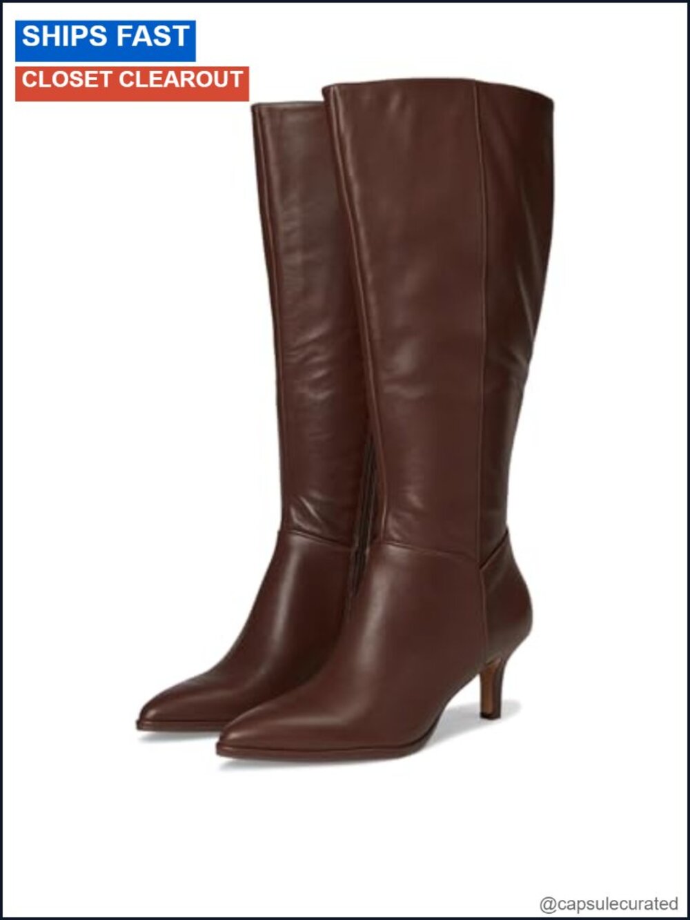 Wide Calf Mid Calf Kitten Heel Leather Boots Pointed Toe